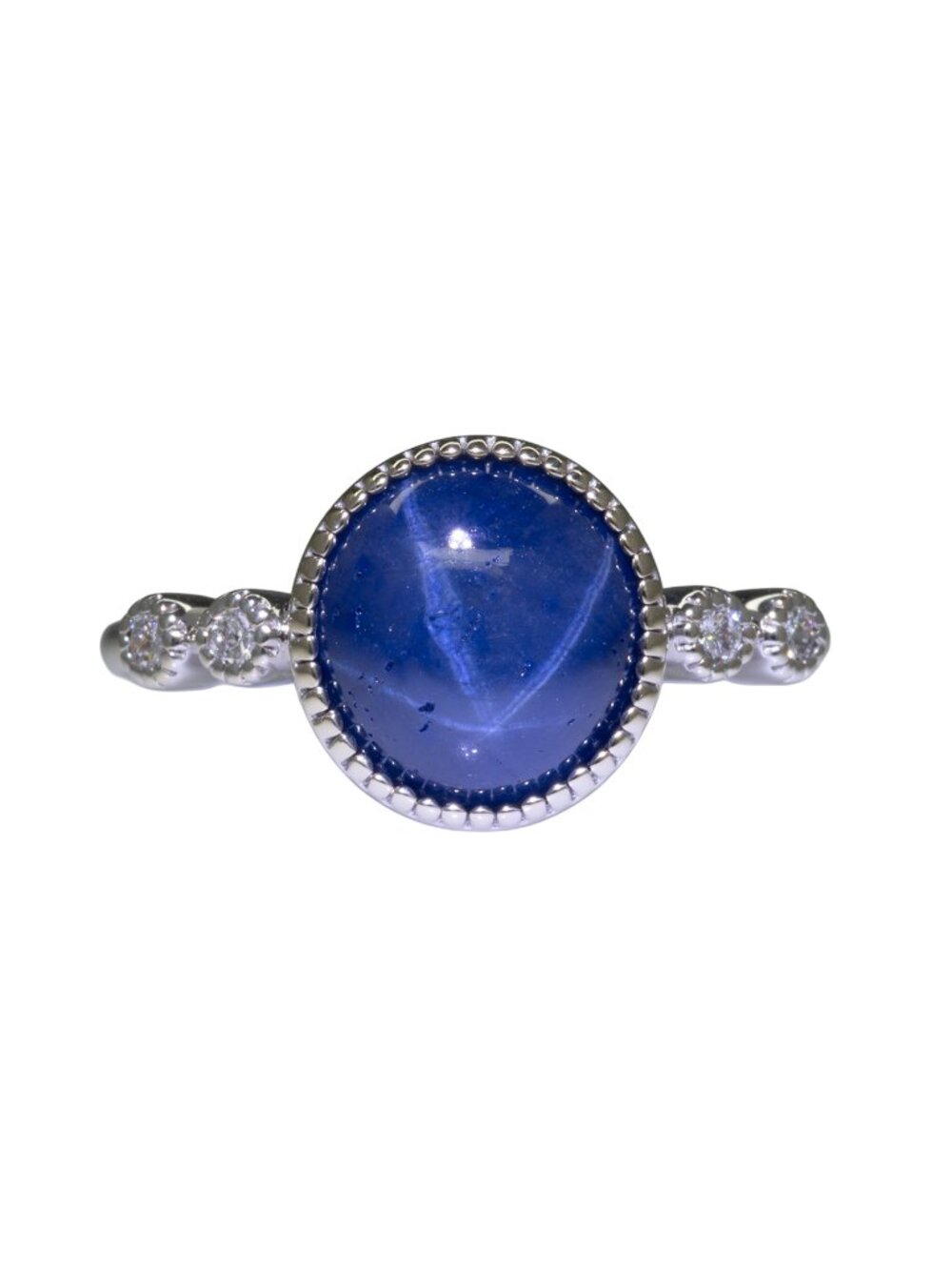4.13Ct Star Sapphire Ring in Solid 14K White Gold with Diamond Accents